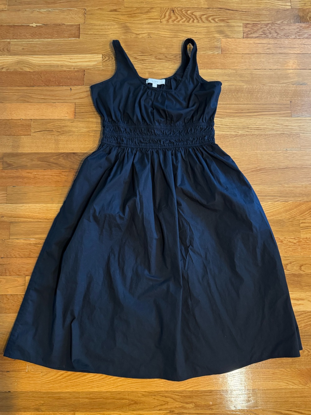 LOFT Black Smocked-Waist Dress